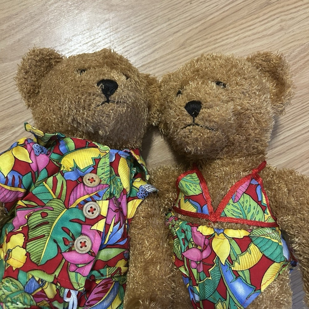 Galarie Au Chocolat Teddy Bear Pair Vintage Plush Bears In Colorful Shirts 12"